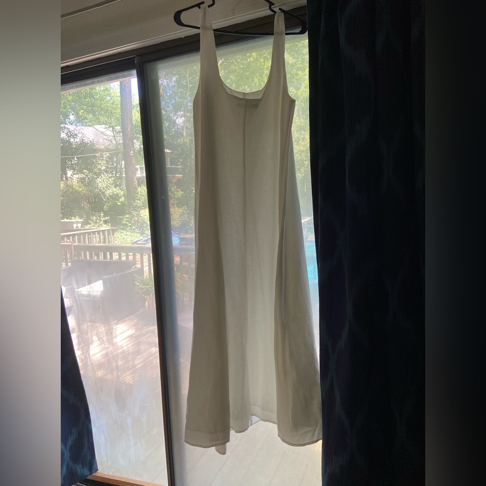 White semi linen scoop neck sleeveless summer dress